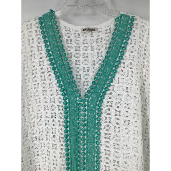 Ersilia Womens White Green Crochet Swim Cover Up Beach Boho Chic Italy H23-8 - Picture 5 of 6